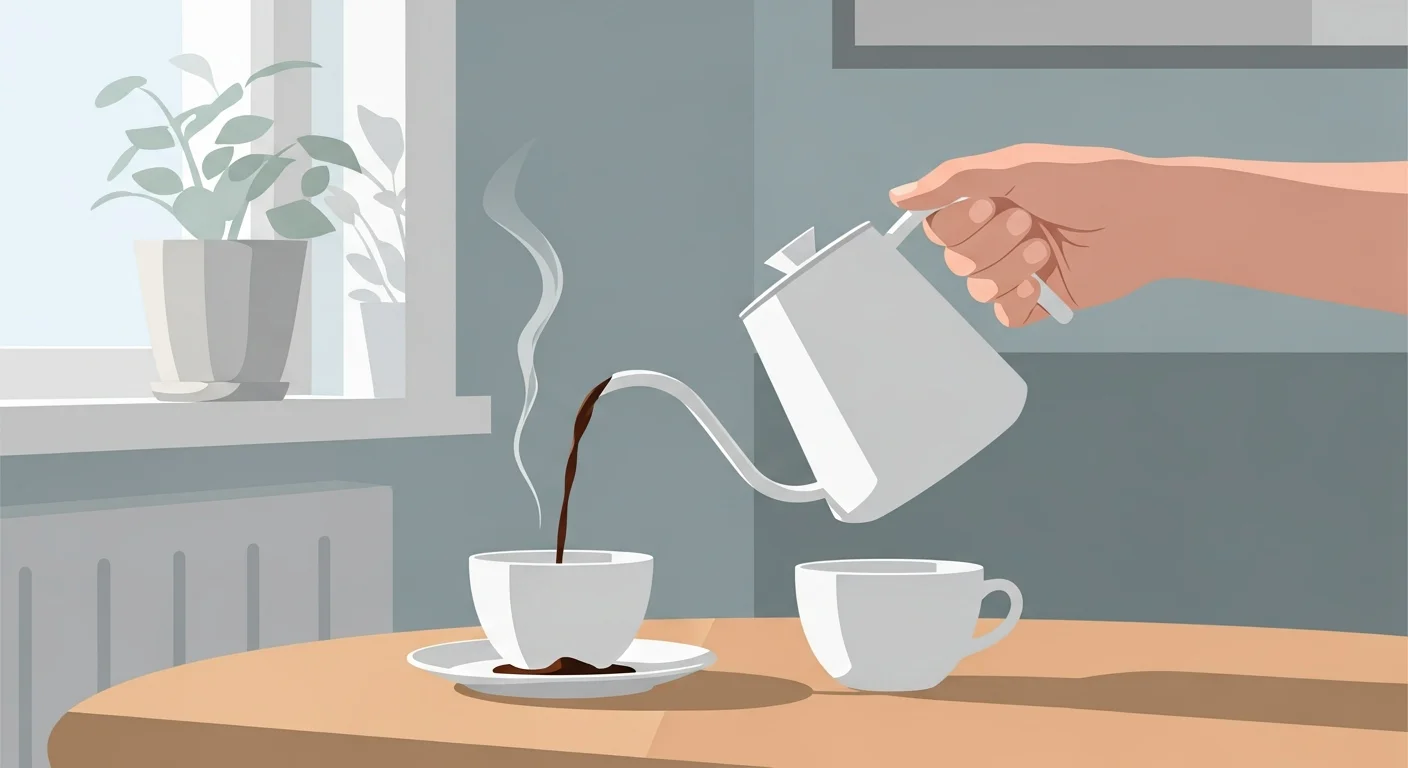 Illustration of a hand pouring coffee into a saucer in a Finnish home.