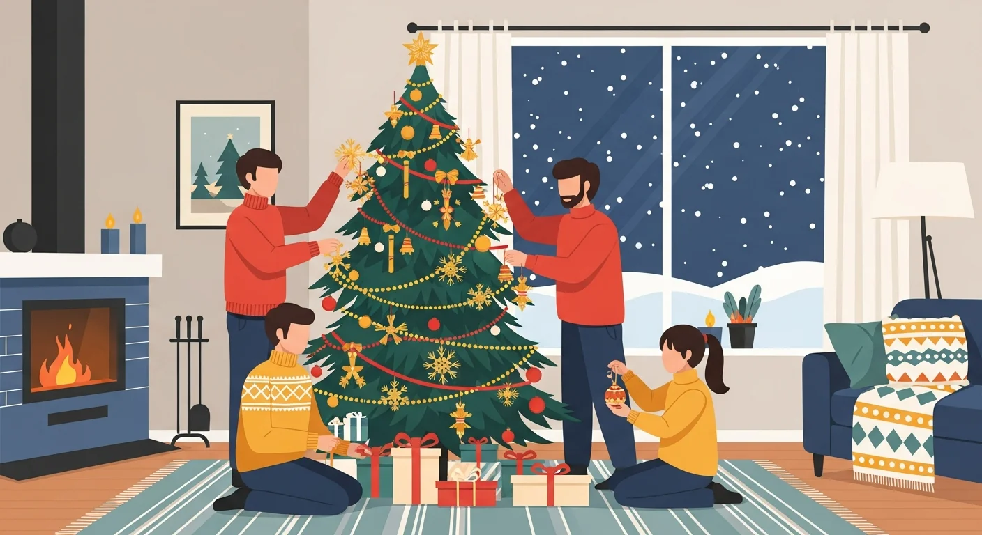 Finnish family decorating a Christmas tree, Joulu on Tulossa!