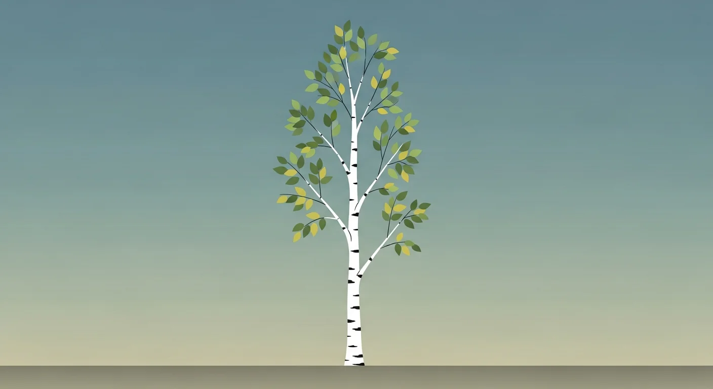 Educational flashcard-style illustration showing the Finnish word "Kestävä" (Sustainable) with a picture of a birch tree