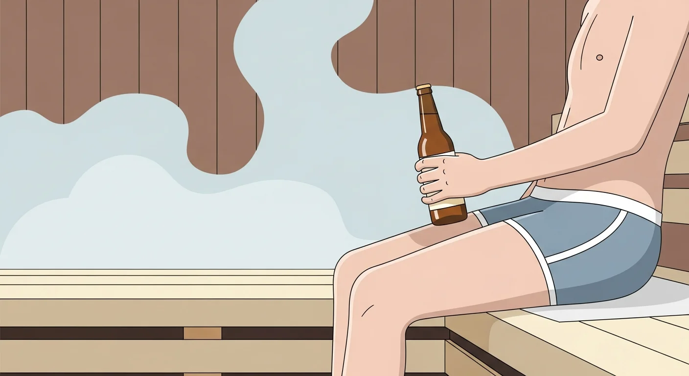 Flashcard illustration of a person in underwear with a bottle of beer, with Finnish words and English translations