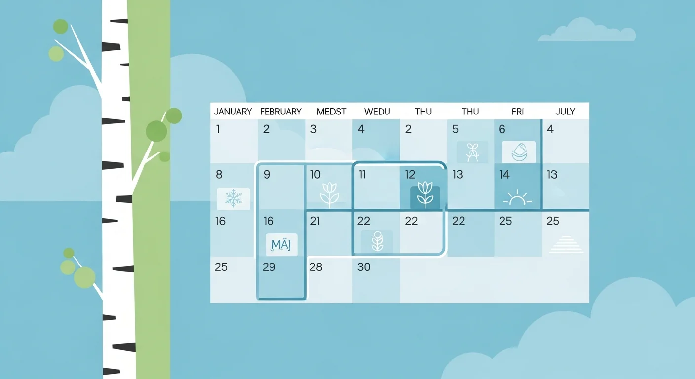 Illustration of the Finnish name day calendar showing names and corresponding dates.