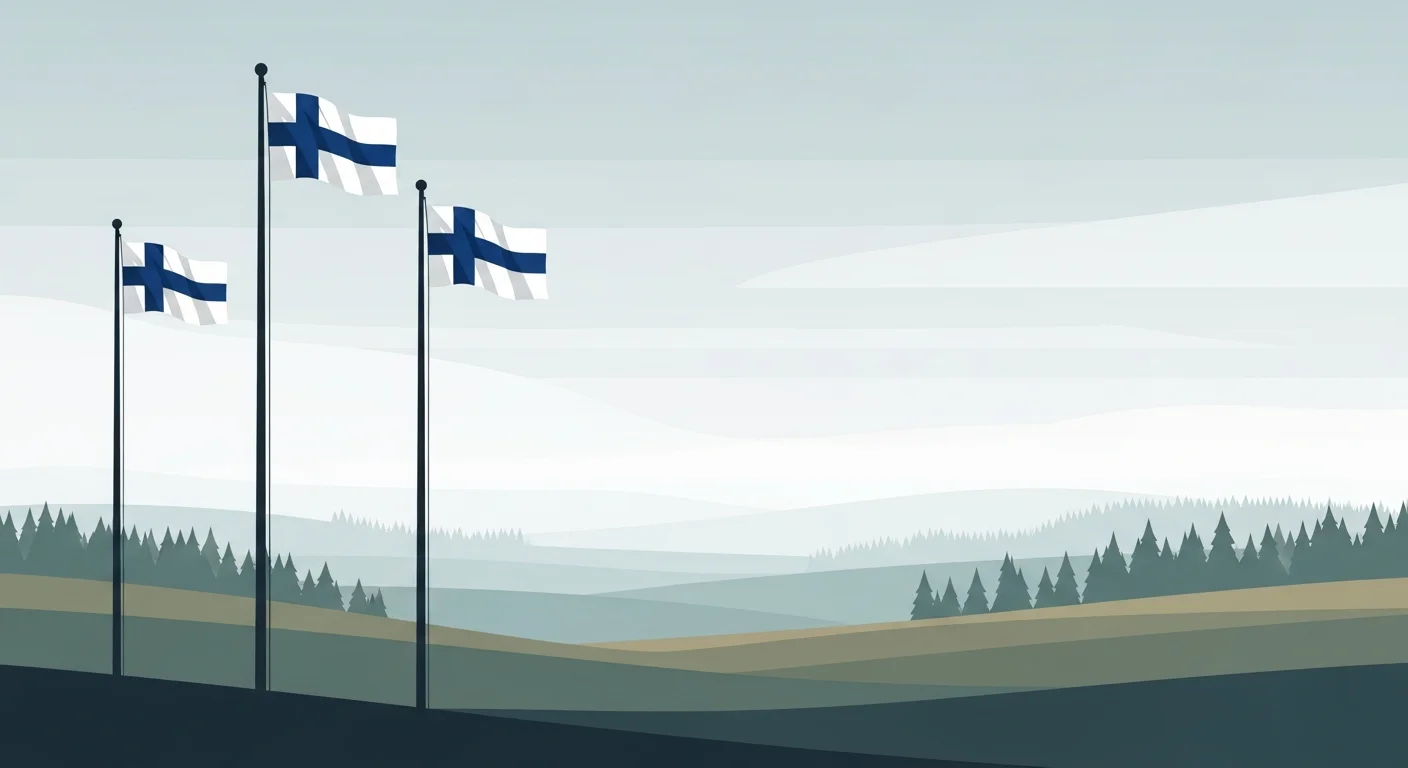 An illustration of Finnish flags flying with text bubbles containing useful phrases related to sisu and determination.