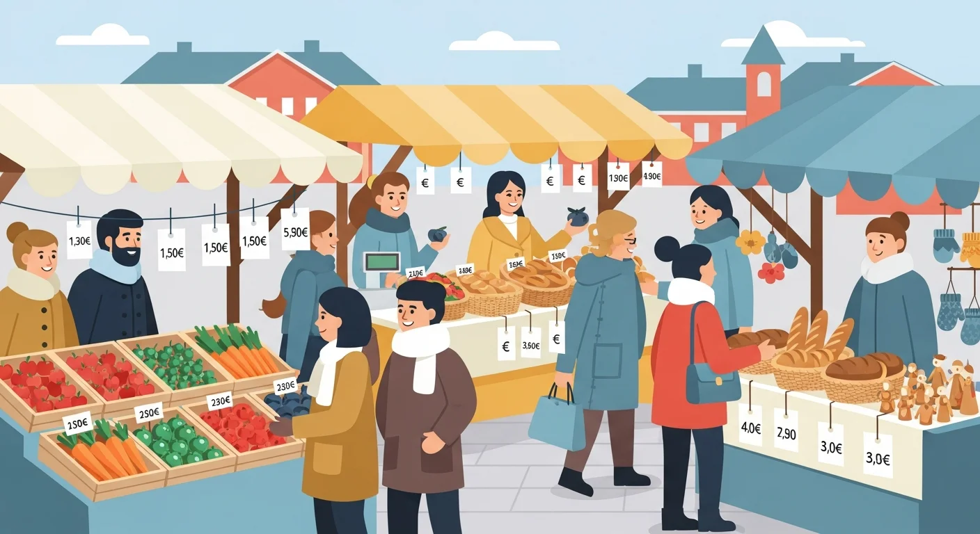 Finnish market scene illustrating "Numbers in Your Pocket: Using Finnish Numbers When Shopping"