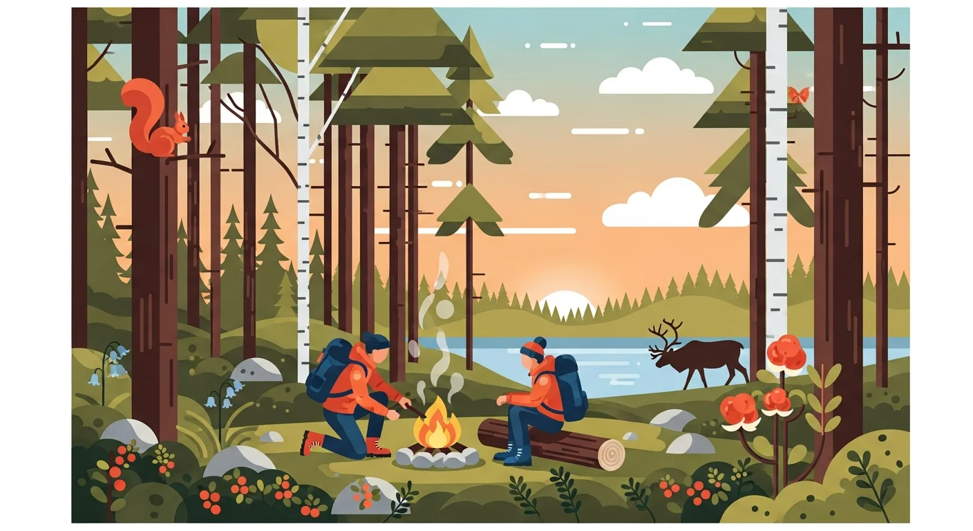 Metsäretki Finnish forest adventure illustration