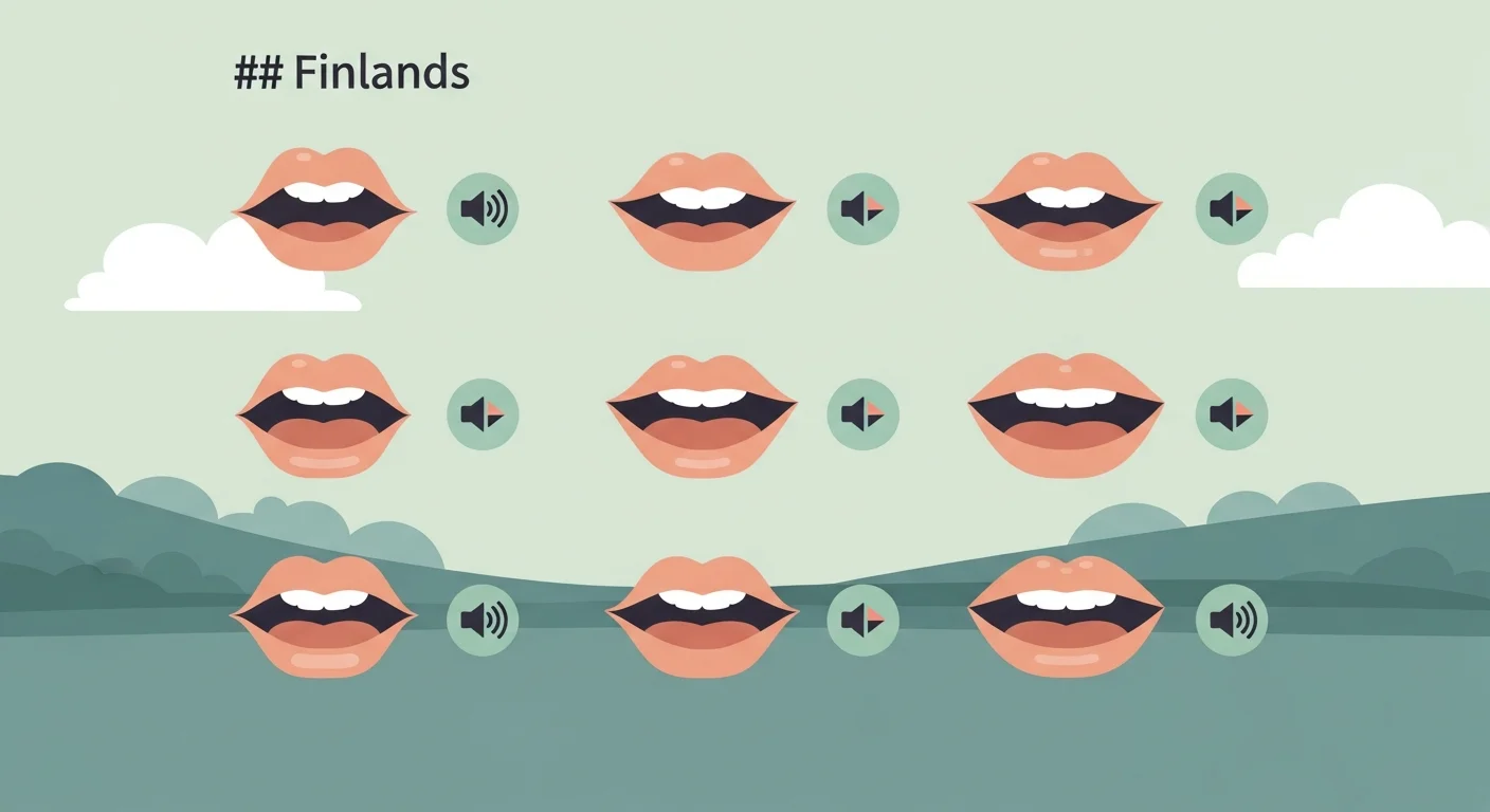Phonetic chart showing mouth positions for Finnish vowels with audio button icons