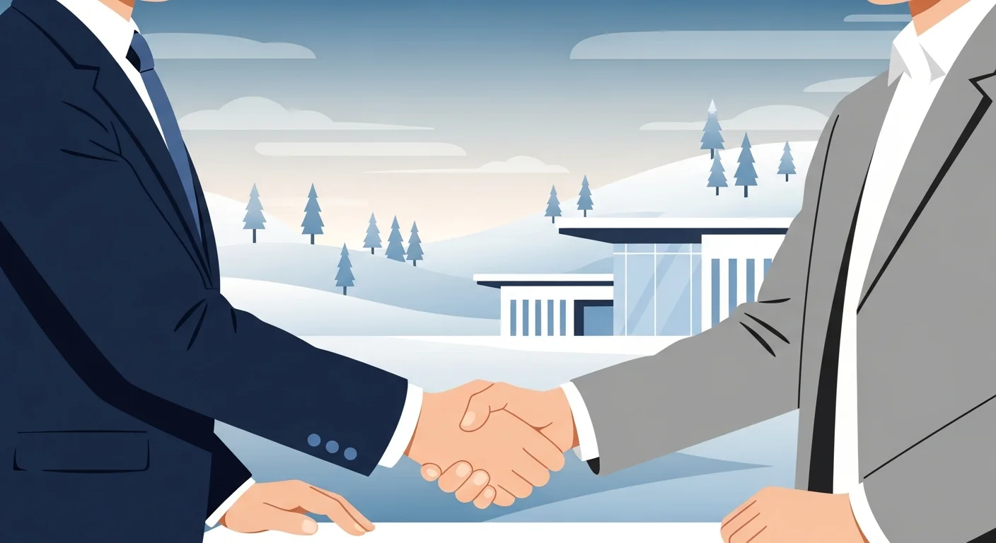 Two people shaking hands in a business setting in Finland