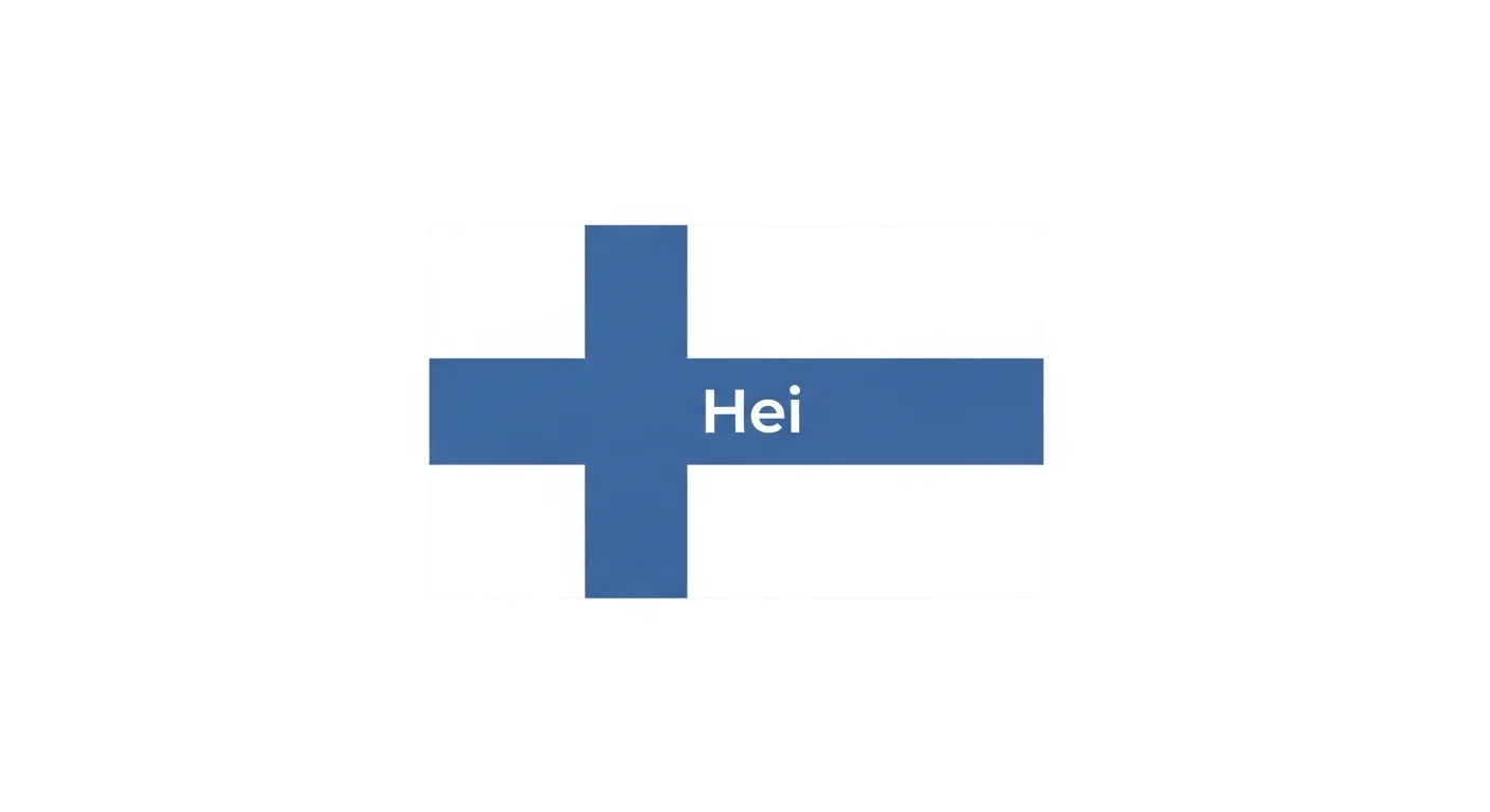 Illustration of Finnish flag with "Hei" written on it.