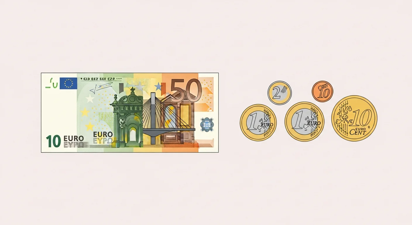 Educational flashcard-style illustration showing Finnish currency and the phrase "Mitä maksaa?" with phonetic pronunciation.