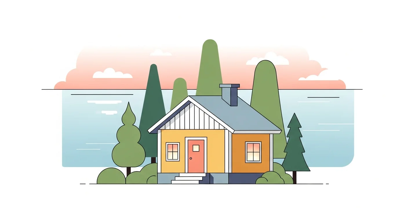 A cozy cottage illustration with the word "talonen" floating above it.