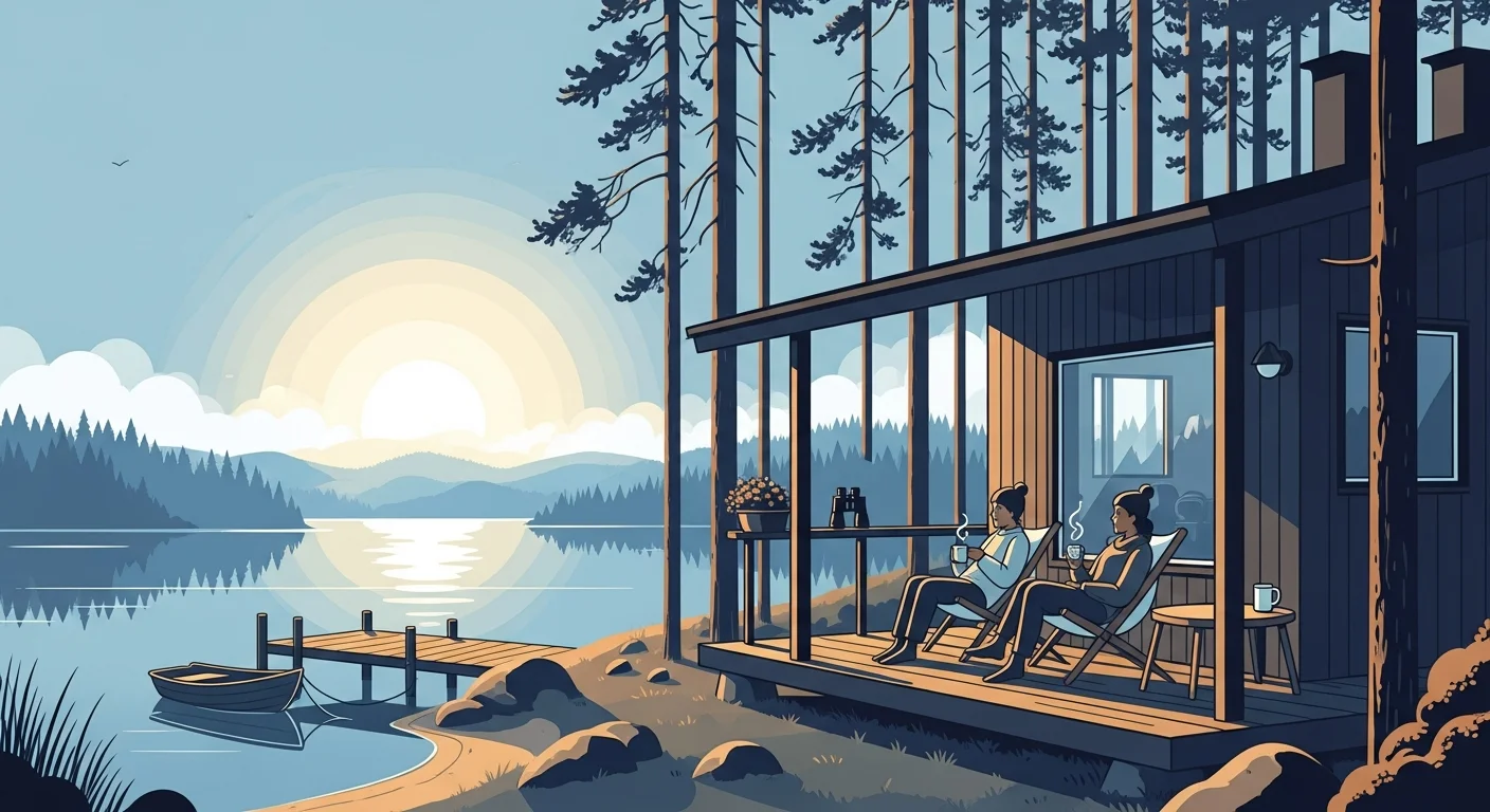 Finnish family by a lake, illustrating shared moments and connection, with Finnish particles for natural communication.
