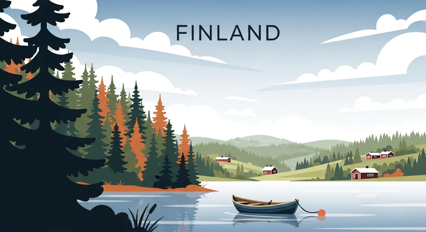 Educational flashcard-style illustration showing Finnish words like "Avoinna," "Suljettu," "WC," and "Varoitus" with small illustrative icons.